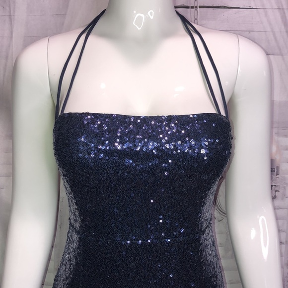 Navy blue mini sequins dress - Picture 3 of 11